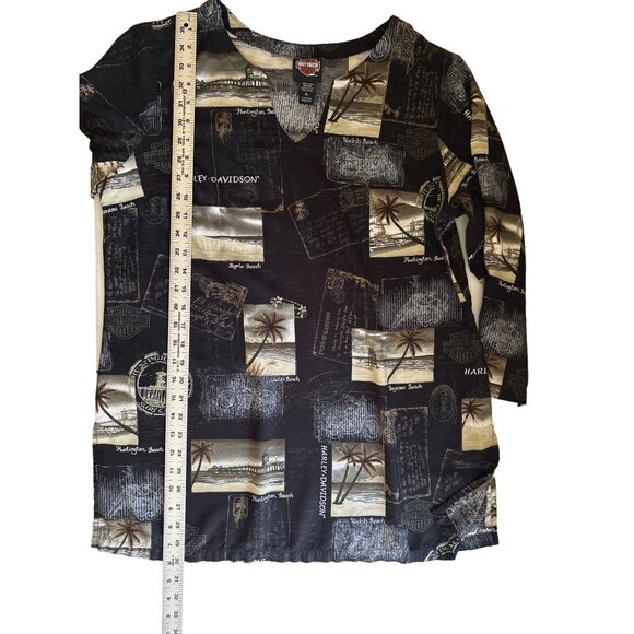 Harley-Davidson Womens Black & Tan Scenic Print Tunic Top XL Viscose - Picture 9 of 9
